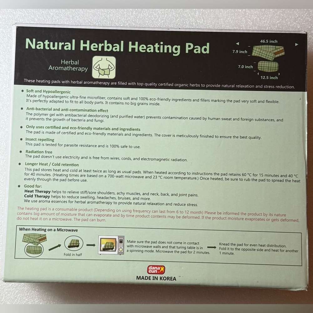 Dana Eun Natural Herbal Heating Pad Microwaveable Aromatherapy (NIB) Sealed